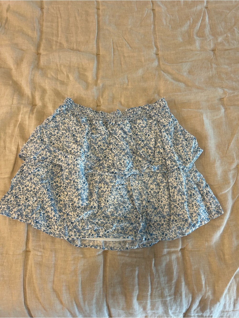 Altar'd State Light Blue Floral Ruffle Tiered Mini Skirt